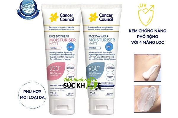 Kem chống nắng cho da treatment Cancer Council Face Day Wear