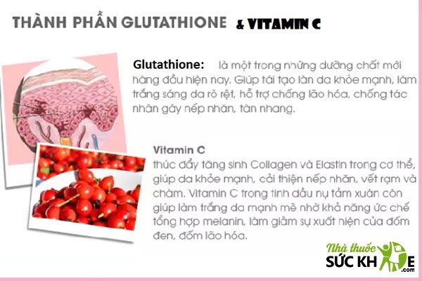 Glutathione và Vitamin C là thành phần thường thấy trong viên sủi trắng da toàn thân