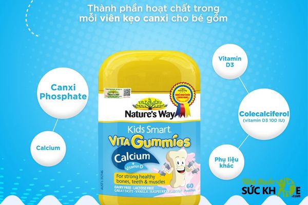 Kẹo dẻo canxi cho bé Nature’s Way Kids Smart Vita Gummies Calcium + Vitamin D