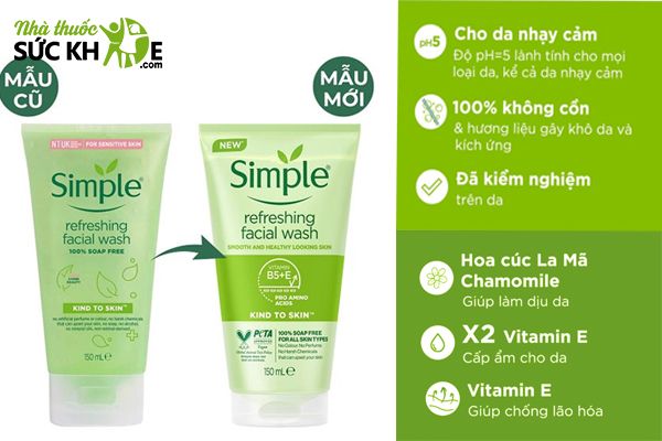 Sữa rửa mặt có hạt Simple Kind to Skin Refreshing