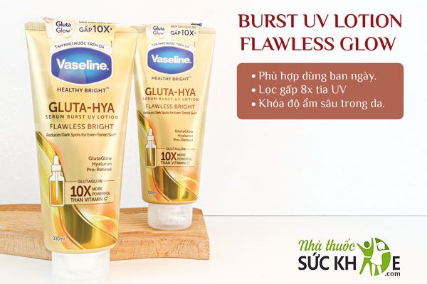 Kem chống nắng Vaseline dưỡng thể trắng da ban ngày Vaseline Gluta-Hya Serum Burst UV Lotion Flawless Glow 