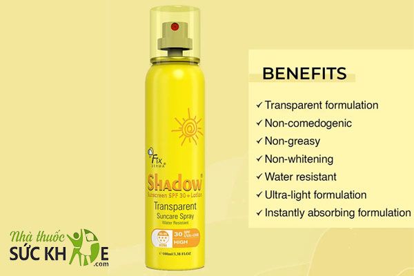 Xịt chống nắng Fixderma Shadow SPF 30+ Lotion Transparent Suncare Spray