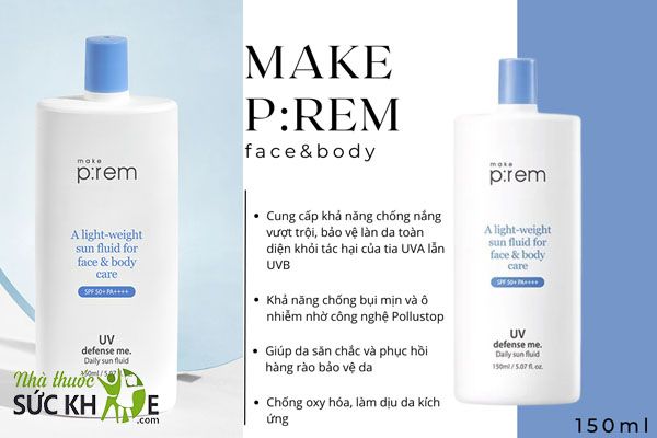 Kem chống nắng Prem toàn thân Make Prem UV Defense Me Daily Sun Fluid For Face & Body Care