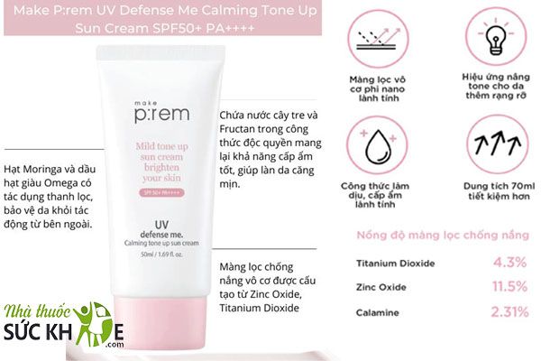 Kem chống nắng Prem nâng tone màu hồng Calming Tone Up