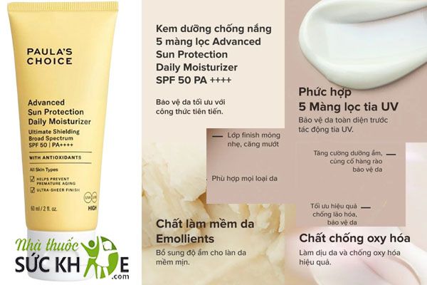 Kem chống nắng Paula’s Choice 5 màng lọc  Advanced Sun Protection Daily Moisturizer SPF 50 PA++++