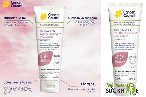 Kem chống nắng dưỡng ẩm Cancer Council Face Daywear Moisturizer Face & Body Matte Finish
