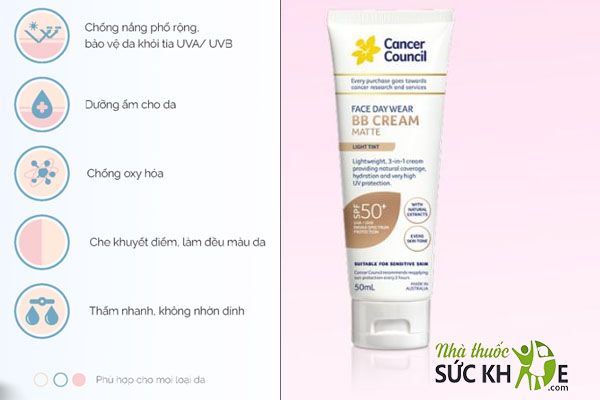 Kem chống nắng Cancer Council nâng tone, trắng da BB Cream Light Tint