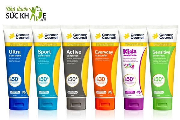 Kem chống nắng Cancer Council đa dạng sản phẩm và dung tích