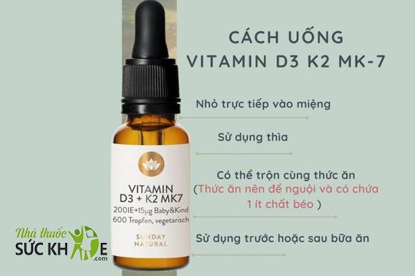 Mẹ có thể thực hiện các cách dùng sau để bổ sung Vitamin D3 K2 Mk7 Đức cho bé