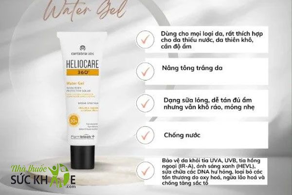 Kem chống nắng không bết dính dạng gel Heliocare 360 Water Gel