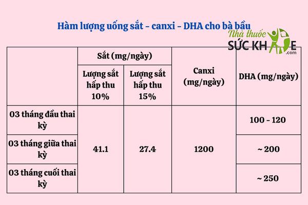 Hàm lượng canxi, sắt và DHA cần thiết cho mẹ bầu trong thai kỳ