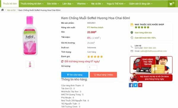 Kem chống muỗi Soffell ch&iacute;nh h&atilde;ng tại Nh&agrave; Thuốc Sức Khỏe