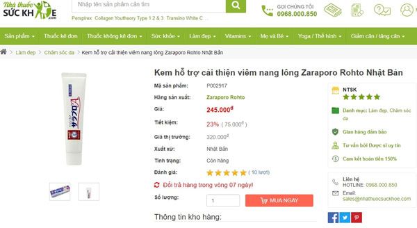 Địa chỉ mua kem trị vi&ecirc;m nang l&ocirc;ng chất lượng, gi&aacute; tốt 