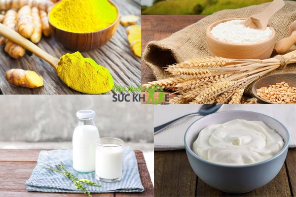 Sử dụng hỗn hợp bột nghệ, bột m&igrave;, sữa chua v&agrave; sữa