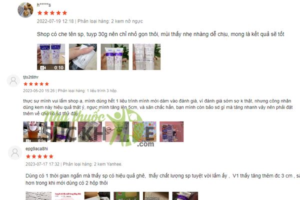 Review kem tăng size v&ograve;ng 1 Yanhee Th&aacute;i Lan