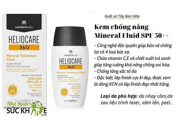 Kem chống nắng Heliocare 360&deg; Mineral Tolerance Fluid