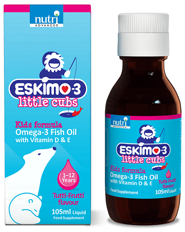 Sirô Eskimo Omega 3 kết hợp vitamin D & E cho bé 1-12 tuổi