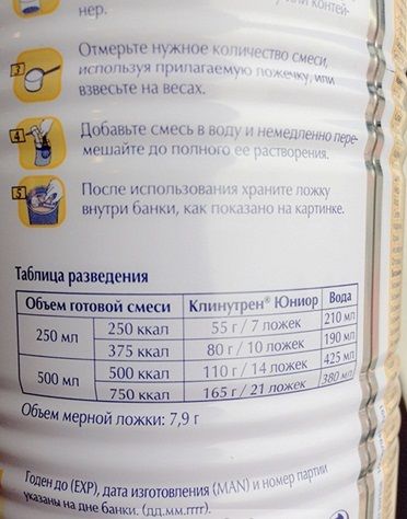Thành phần Sữa béo Clinutren Junior Nga