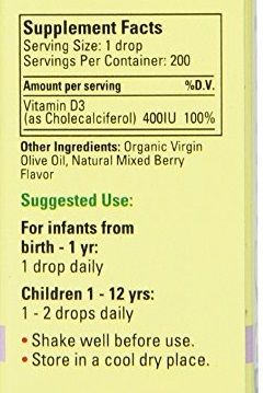 Thành phần Childlife vitamin D3 organic 400IU (trong 1 giọt)