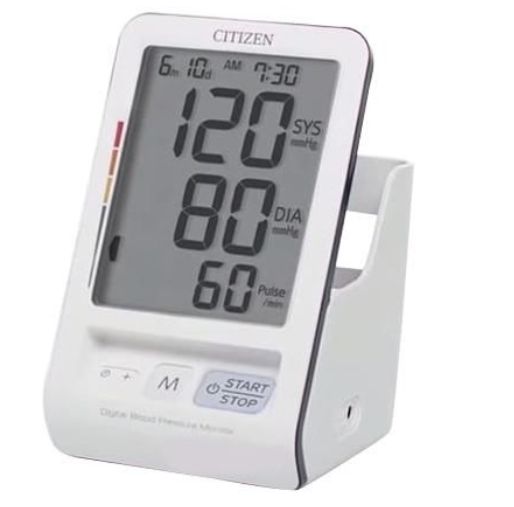Máy đo huyết áp điện tử bắp tay Citizen CH-456 có màn hình LCD lớn hiển thị kết quả rõ nét đầy đủ chỉ số nhịp tim, huyết áp...