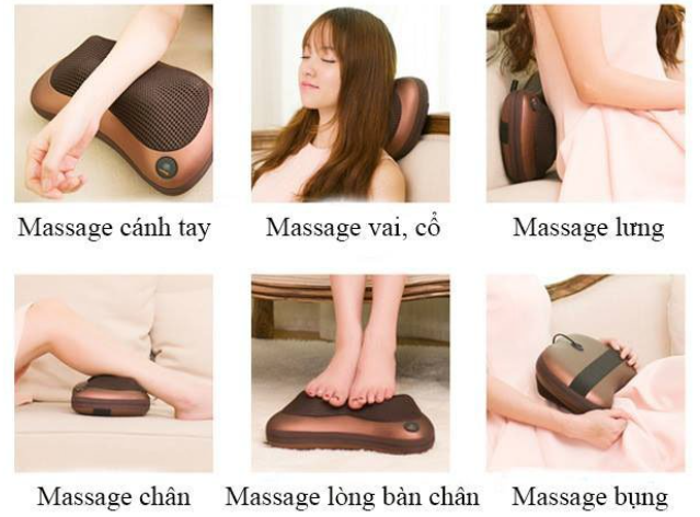 Gối massage hồng ngoại Akita 6 bi massage toàn bộ cơ thể, giảm đau nhức, mệt mỏi