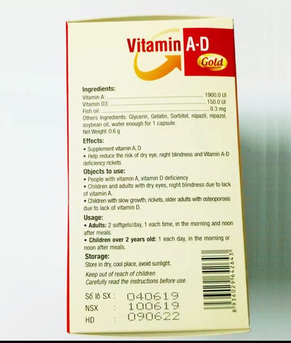 Thành phần Vitamin A-D Gold Dược phẩm Phúc Vinh
