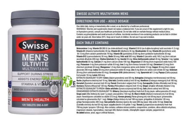Thành phần vitamin tổng hợp Swisse Men’s Ultivite Multivitamin 