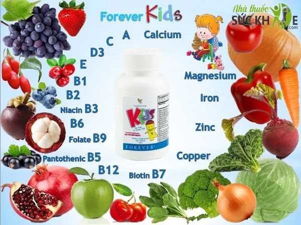 Forever Kids chiết xuất từ rau củ quả và 12 loại Vitamin, giúp bồi bổ sức khỏe, nâng cao thể lực, tăng cường sức đề kháng cho bé