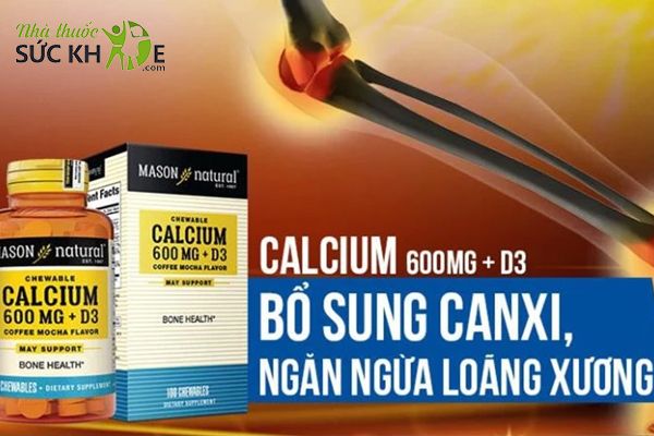 Viên nhai Mason Natural Calcium 600mg + D3  dùng cho trẻ em từ 6 tuổi trở lên