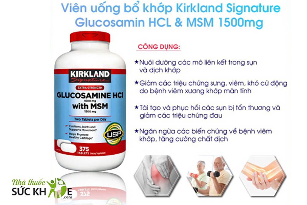 Viên uống Glucosamine HCL 1500mg MSM Kirkland dùng cho người cao tuổi, đau nhức xương khớp