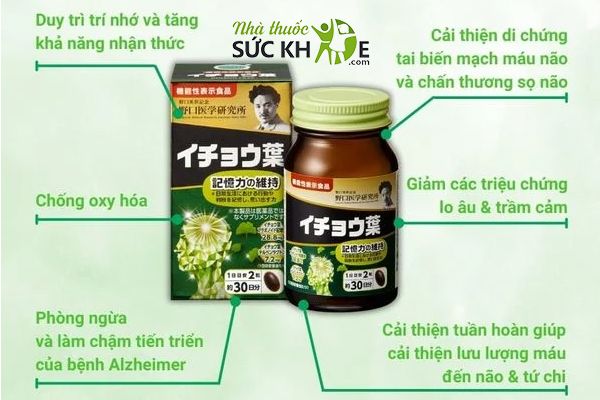 Viên uống Noguchi Premium Ginkgo Leaf tăng cường tuần hoàn máu não