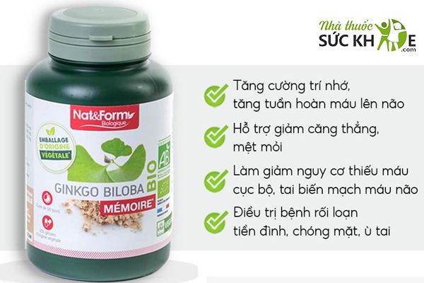 Viên uống hỗ trợ bổ não Nat & Form Ginkgo Biloba Memoire Bio tăng tuần hoàn máu não