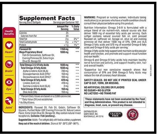 Omega 3 6 9 Member’s Mark Supports Heart Health Của Mỹ