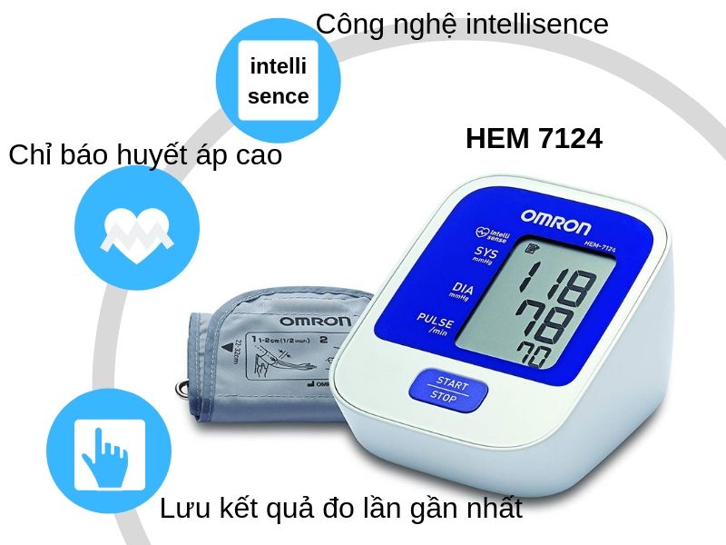 Máy đo huyết áp bắp tay tự động Omron HEM-7124 Nhật Bản