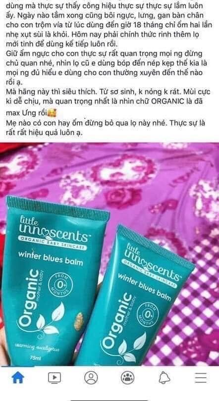 Dầu bôi ấm ngực Organic Little Innoscents cho trẻ sơ sinh