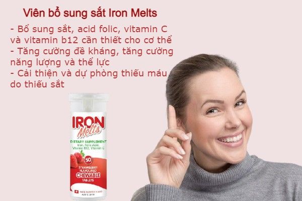 Viên Iron Melts Bổ Sung Sắt, Acid Folic, Vitamin B12, Vitamin C