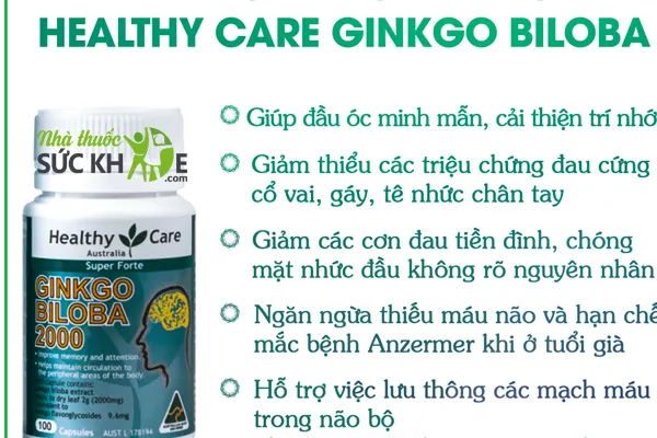 Viên uống Ginkgo Biloba 2000mg Healthy Care Úc