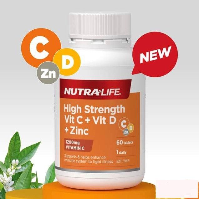 Viên uống hỗ trợ tăng đề kháng NutraLife High Strength Vit C + Vit D + Zinc