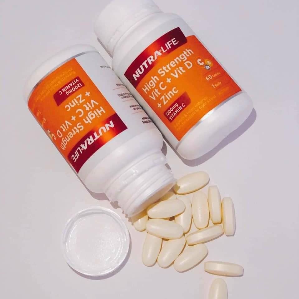 Viên uống hỗ trợ tăng đề kháng NutraLife High Strength Vit C + Vit D + Zinc