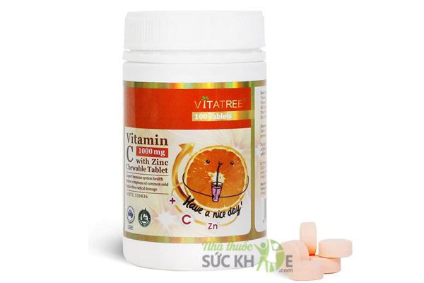 Viên nhai bổ sung Vitamin C 1000mg+ Zinc Vitatree hỗ trợ tăng đề kháng