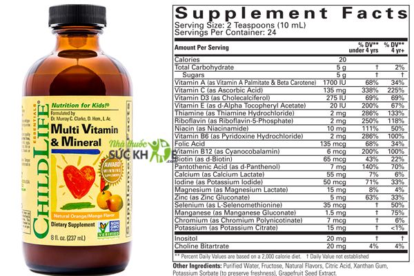 Multivitamin & Mineral Childlife Cho Trẻ Từ 6 Tháng đến 12 Tuổi