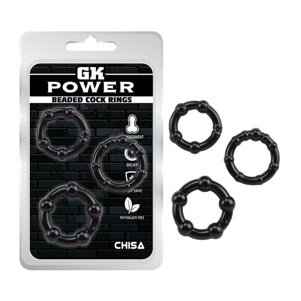 V&ograve;ng đeo k&eacute;o d&agrave;i thời gian Chisa Beaded Cock Rings - Black