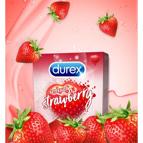 Bao cao su Durex Sensual Strawberry hộp 3 chiếc