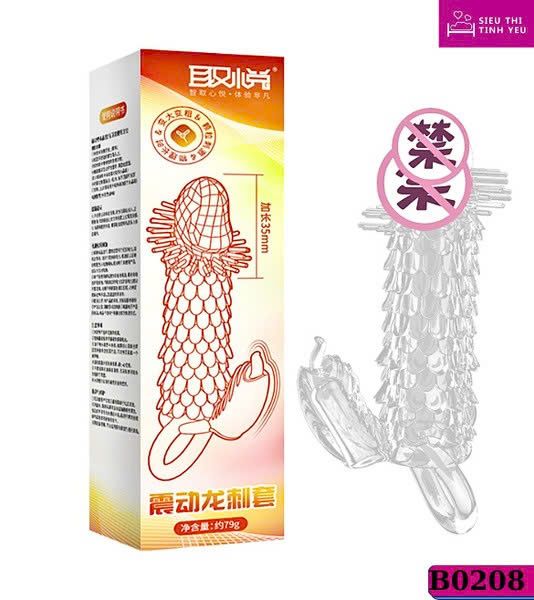 Bao cao su Aichao d&agrave;i 14cm c&oacute; rung đầu trơn th&acirc;n v&acirc;n vảy r&ocirc;̀ng