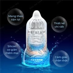 &Acirc;m đạo giả cầm tay Leten Nipple Sucking Cup Blue Mini h&igrave;nh n&uacute;m v&uacute; trong suốt