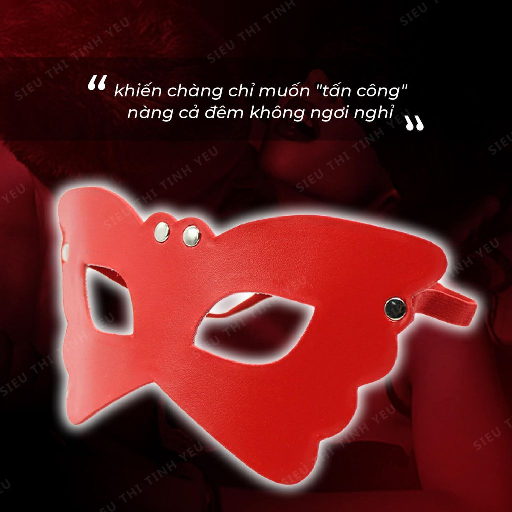 Đồ chơi BDSM bịt mắt da mắt m&egrave;o m&agrave;u đỏ