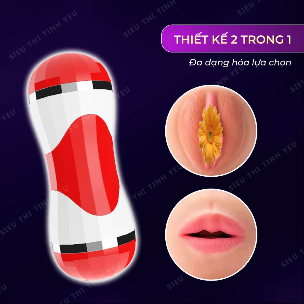 &Acirc;m đạo giả v&agrave; miệng 2 đầu OEM Double Head m&agrave;u đỏ