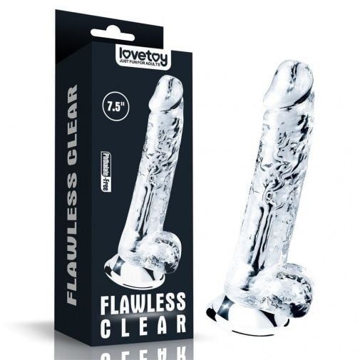 Dương vật giả d&iacute;nh tường trong suốt c&oacute; b&igrave;u 19cm - Flawless Clear
