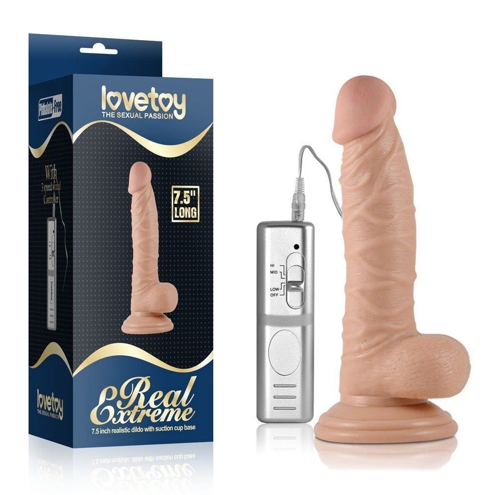 Dương vật giả d&iacute;nh tường c&oacute; rung 19cm Lovetoy Real Extreme
