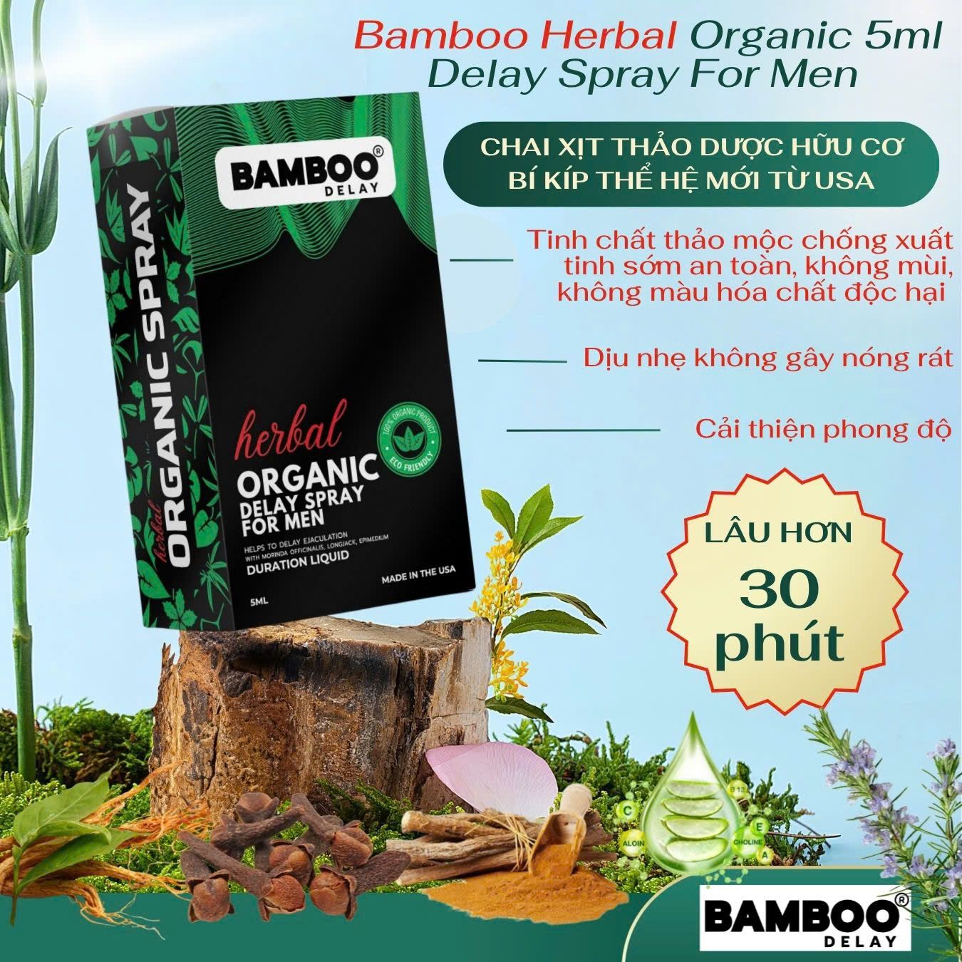 Chai Xịt Khử M&ugrave;i Thơm Cơ Thể USA Bamboo Herbal Organic Delay Spray For Men